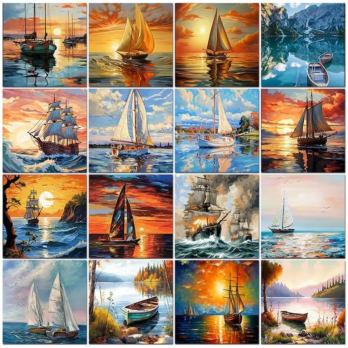 Kit de peinture à la main par numéros pour la décoration de la maison, photobt, voilier dans la chambre, salon, peinture de paysage, bricolage, oeuvre, toile