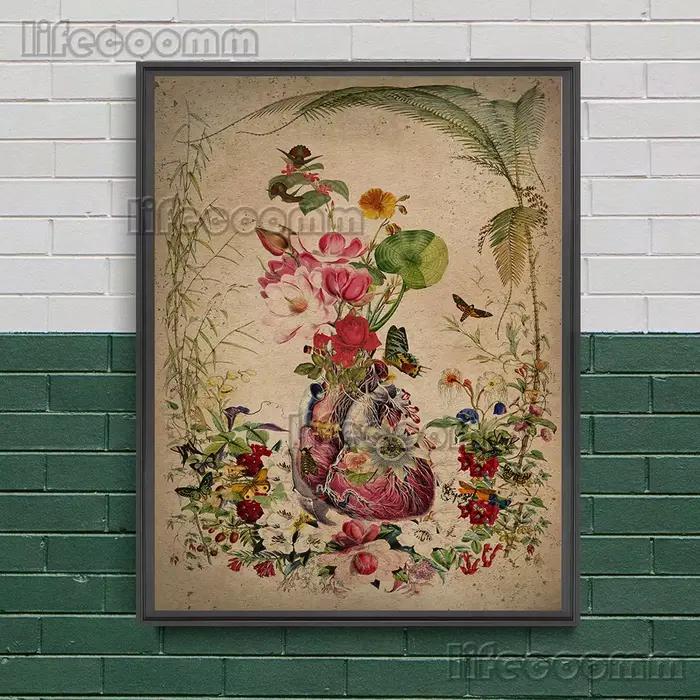 Coeur plein de fleurs, peinture sur toile d'art mural abstrait