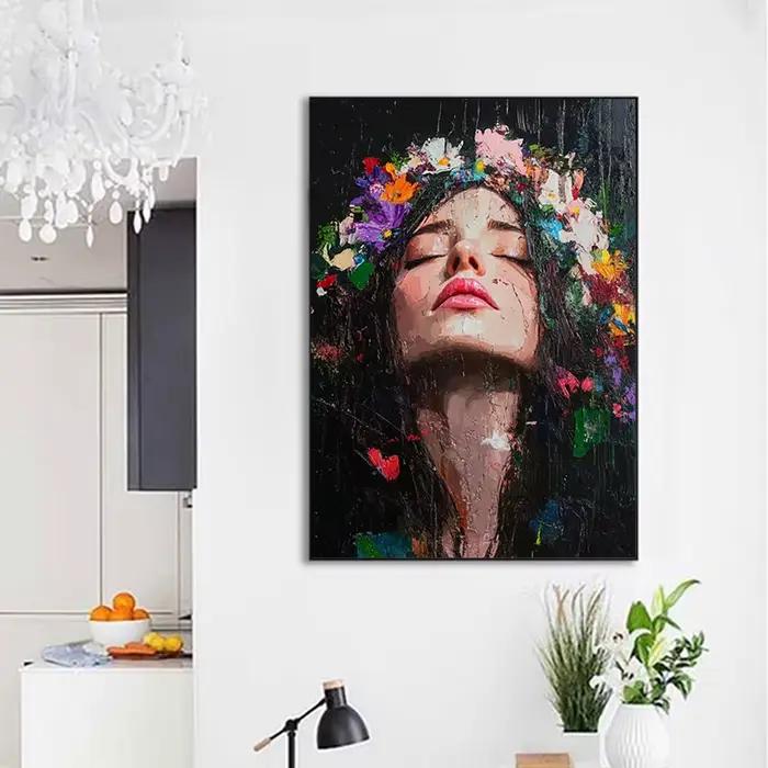 Déesse du printemps femme féminine élégante minimaliste rétro fleur couronne de tête affiche toile peinture mur Art photo chambre décor