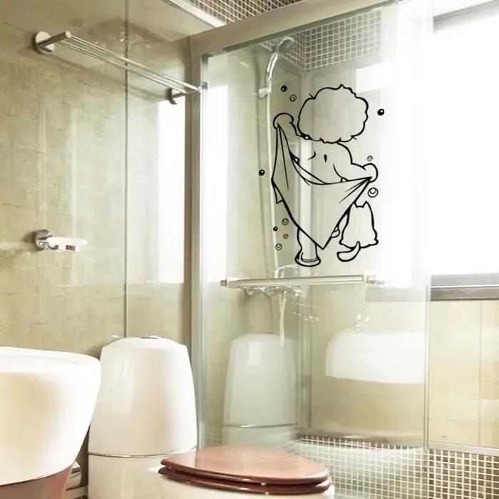 Dessin animé mignon enfants bain Stickers muraux porte en verre fenêtre étanche décor Art Mural bébé douche salle