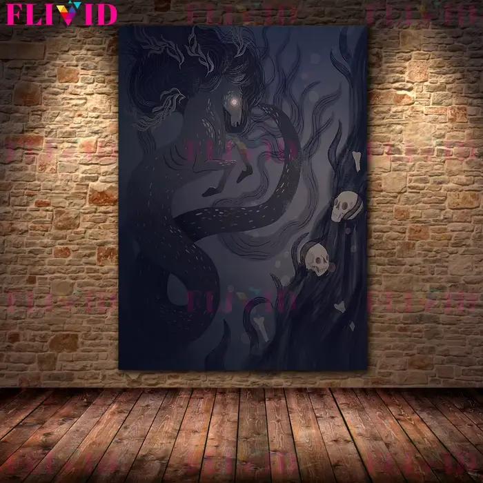 Affiche d'art d'illustration sombre de sirène et de sirènes