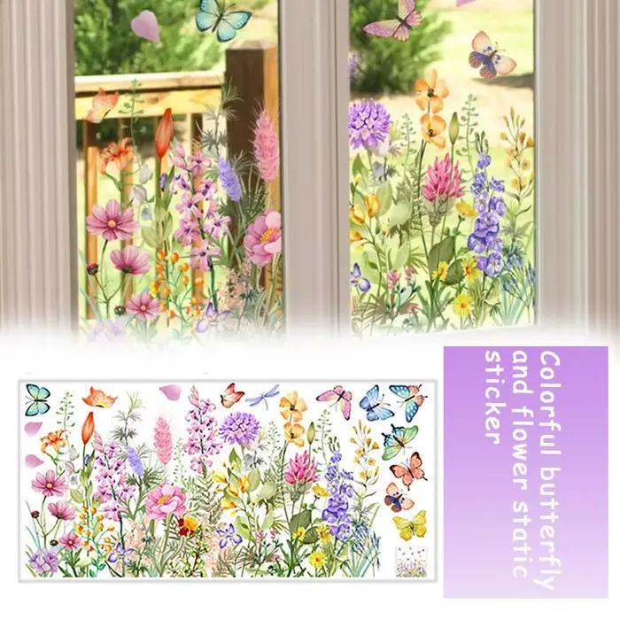 Autocollant mural électrostatique coloré papillon fleur stickers muraux décoration de la maison fenêtre verre autocollants INS bricolage chambre décor