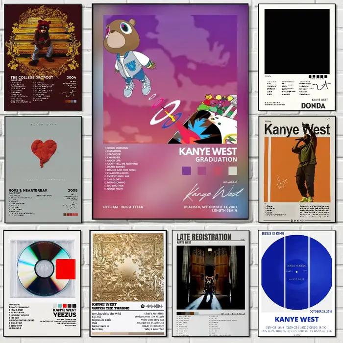 Affiche de Chanteur de Hip Hop Pop Kanye West, Autocollant en Papier Imperméable, Auto-Adhésif, Décoration Murale pour Café, Bar et Chambre