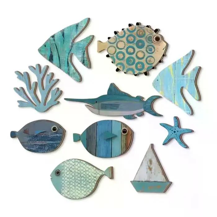 Décoration murale de poisson en bois suspendue