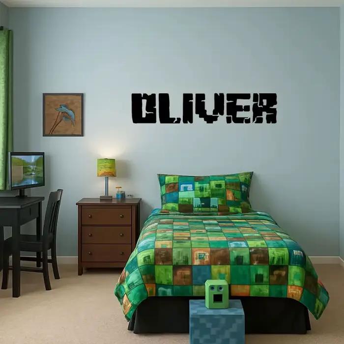 Autocollant mural personnalisé avec nom de Pixel