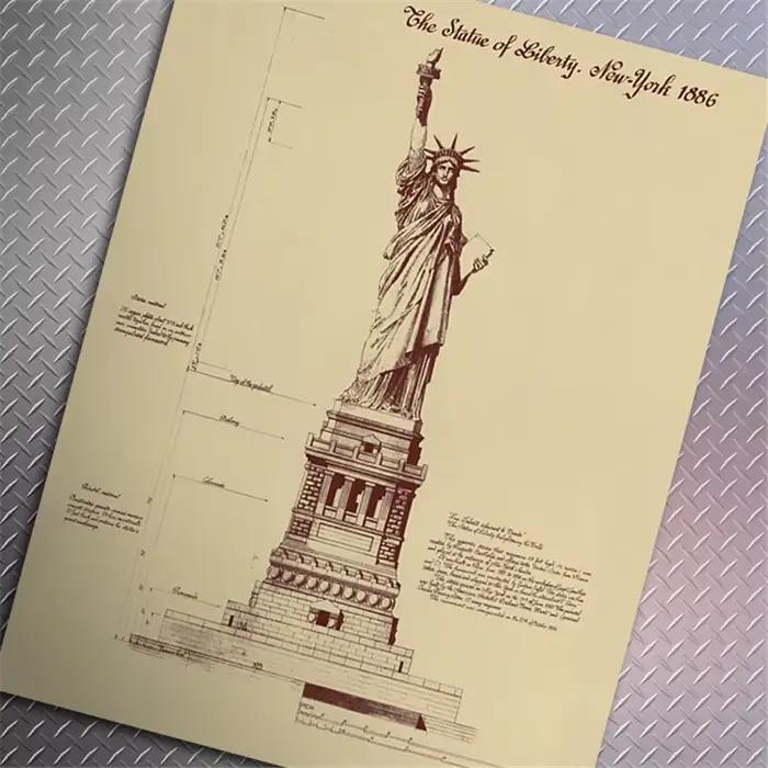 Bar décor à la maison Vintage la Statue de la liberté à New York 1886 Design dessins affiche rétro papier Kraft 51x35 cm autocollant mural