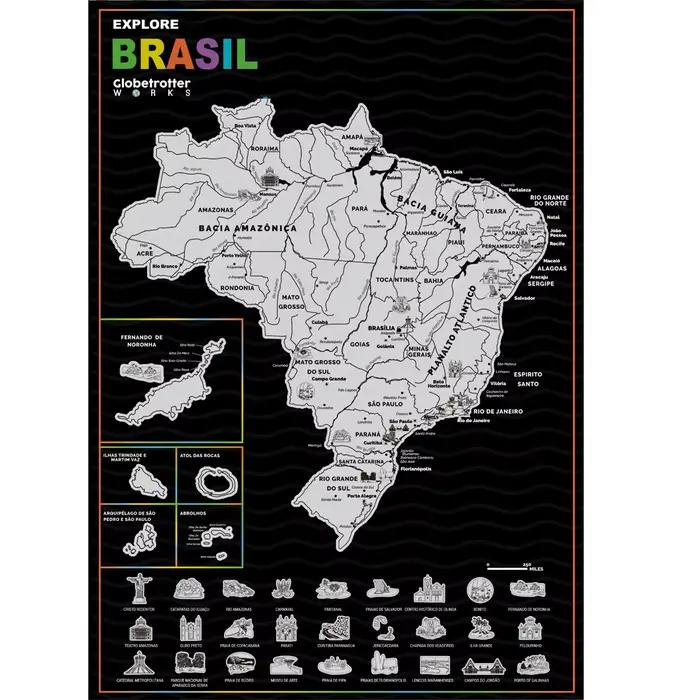 Explorez la carte à gratter du brésil pour cadeau de voyage