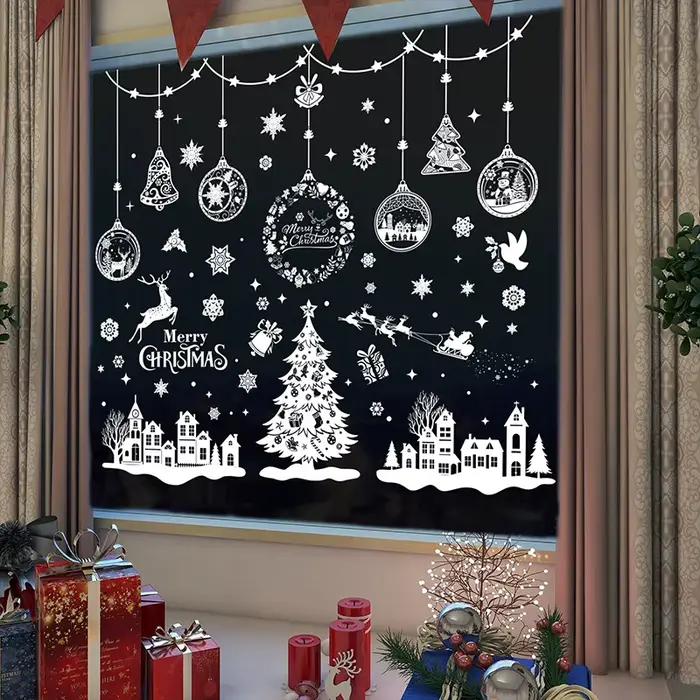 Autocollants de fenêtre de Noël électrostatiques, flocon de neige blanc, autocollant mural de renne, décorations de nouvel an, 9 pièces
