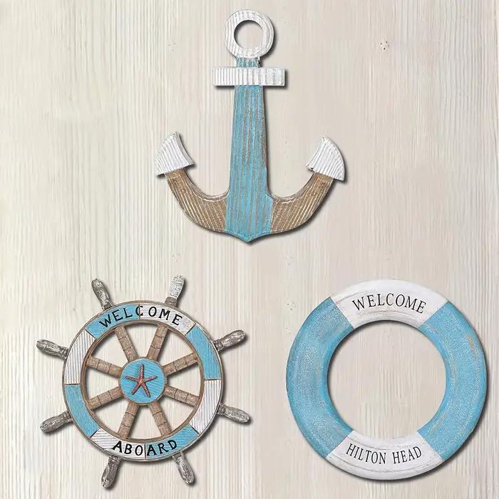 1 ensemble de décorations murales nautiques en bois sur le thème de l'océan