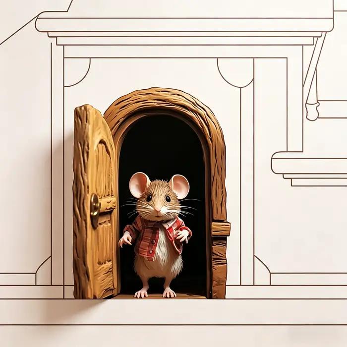Autocollant Mural Souris Mignonne qui Ouvre la Porte
