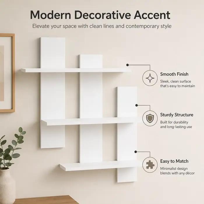 Étagère murale flottante abstraite moderne, étagère de présentation asymétrique blanche à trois niveaux, étagère décorative murale