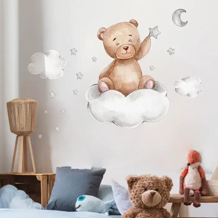 Grands autocollants muraux lune nuage pour chambres d'enfants