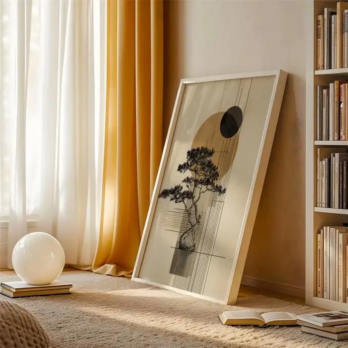 Affiche japonaise | Zen Nature impression numérique abstraite soleil Illustration sans cadre 1 pièce japon bonsaï Art