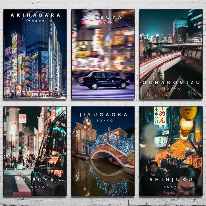 TakJapan-Affiche de Paysage, Architecture de Nuit de Rue, Impression sur Toile, Décoration Murale de Salon, Peintures Suspendues