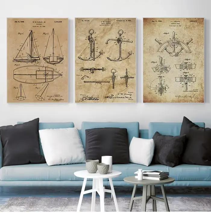 Peinture sur toile d'art mural nautique