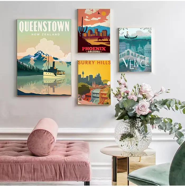 Peinture sur toile de villes de voyage célèbres