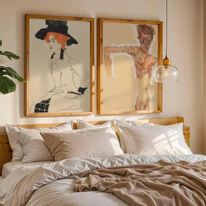 E-Egon Schiele Art Classic Painting Poster HD autocollants muraux auto-adhésifs pour chambre à coucher
