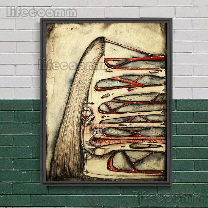 Toile d'art mural abstrait avec visage craquelé et effrayant
