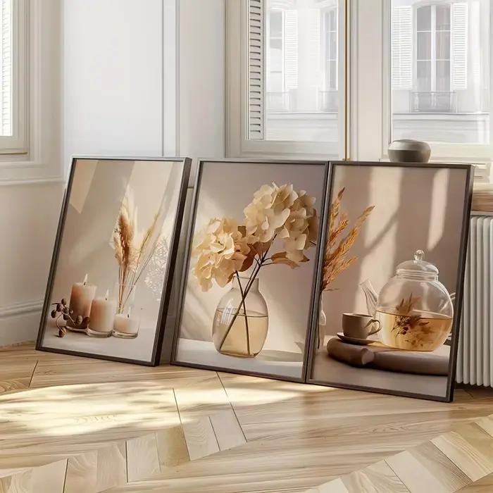 Toile de peinture de fleurs beiges minimalistes