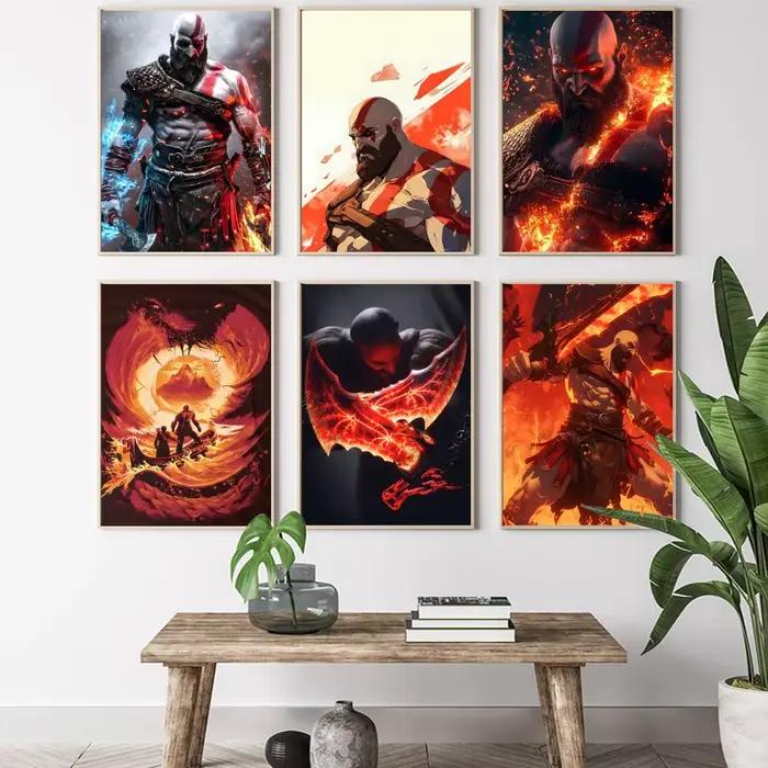 Affiche sur toile de calligraphie de peinture vintage classique inspirée de God of War Ragnarok: mur tout espace durable imperméable sans plis