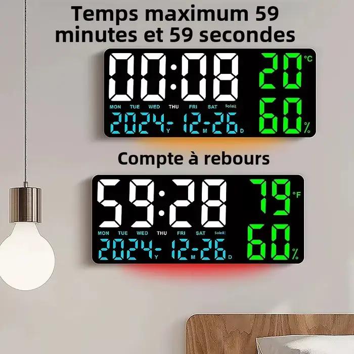Grande horloge murale numérique avec 7 couleurs