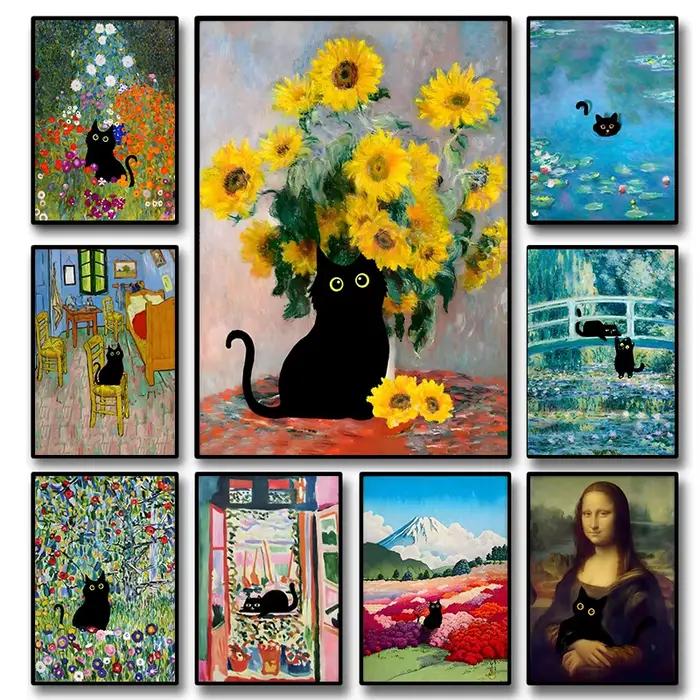Peinture sur toile de chat noir drôle sans cadre