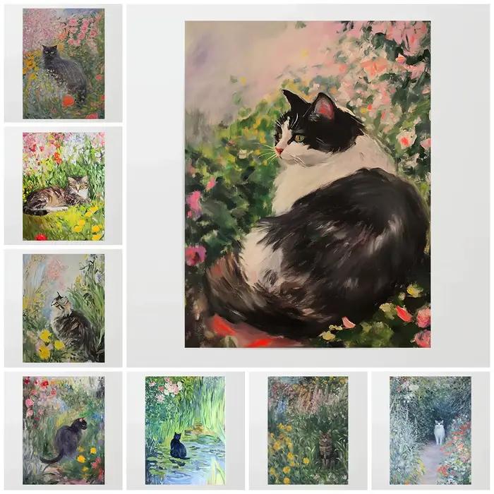 Affiches de jardin de Monet avec chat noir