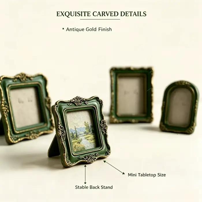 Mini cadre photo vintage baroque, décoration murale ou de table, cadre photo en résine en relief, art européen, décoration de bijoux, accessoires photo