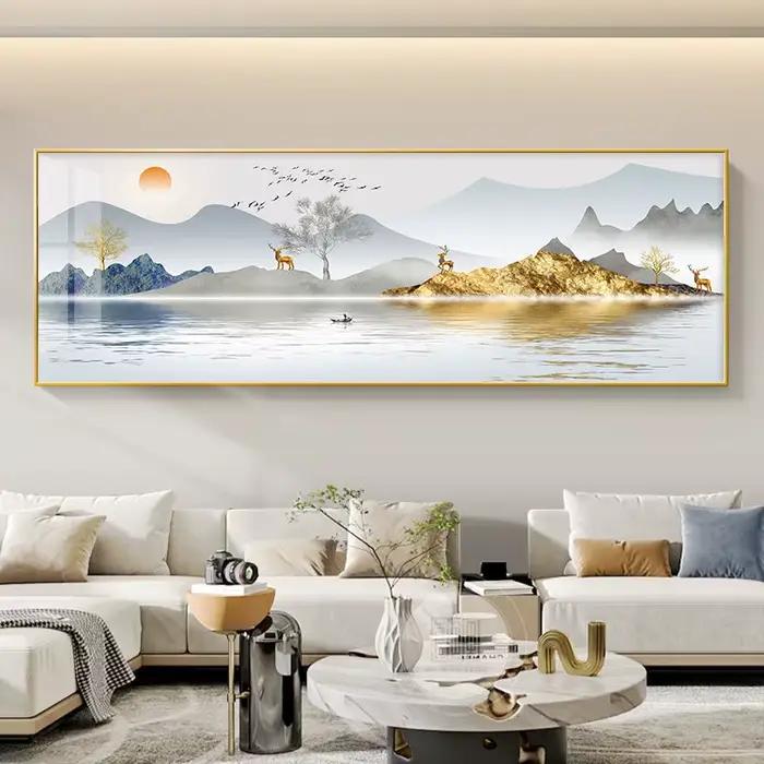 Peinture abstraite sur toile de montagne dorée