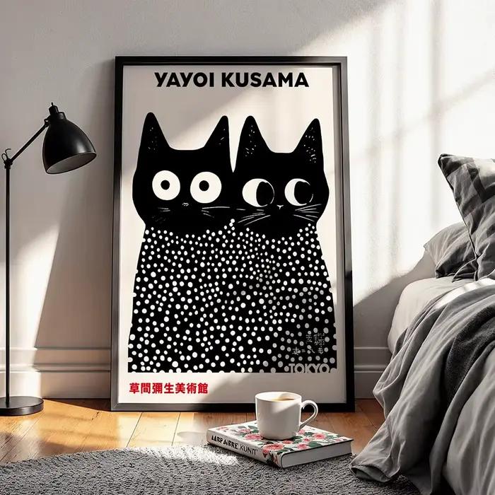 Yayoi Kusama – peinture sur toile de chat noir
