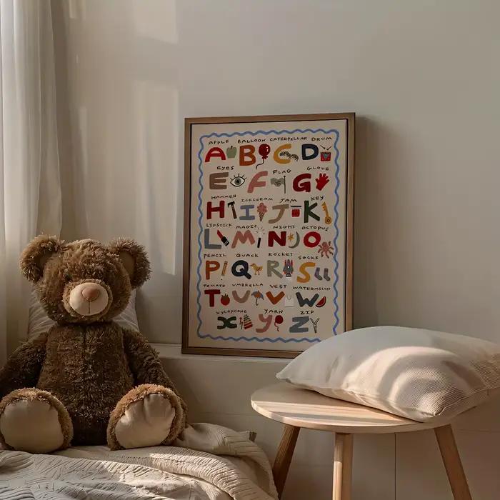 Affiche imprimée sur toile de l'alphabet de dessin animé