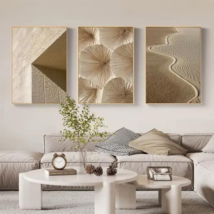 Peinture à l'huile abstraite de plage brune imprimée sur toile