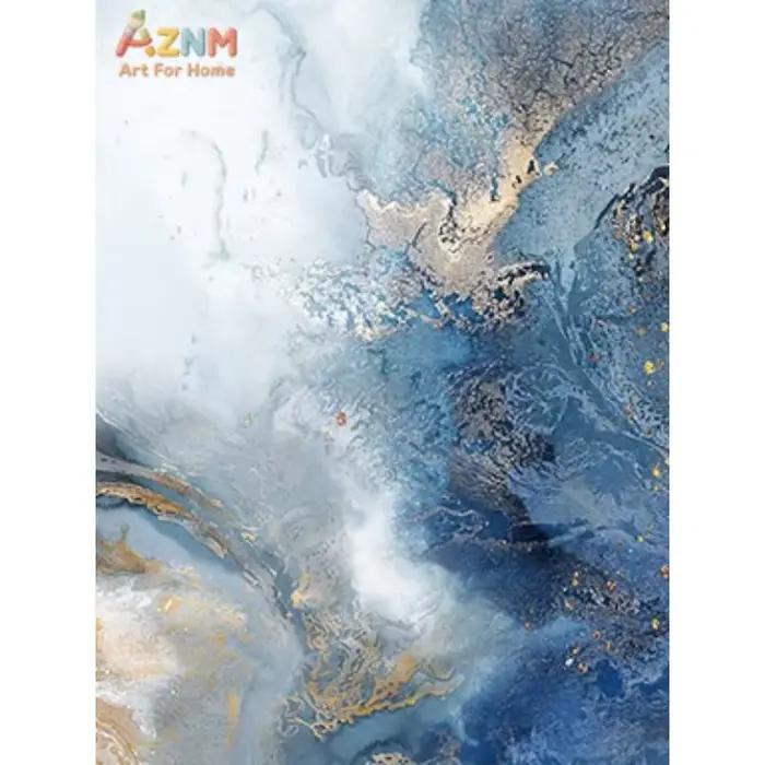 Peinture sur toile abstraite bleue et dorée