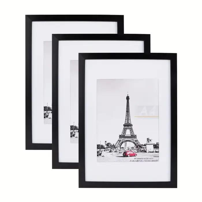 Ensemble de 5 cadres photo en bois noir A4 pour mur