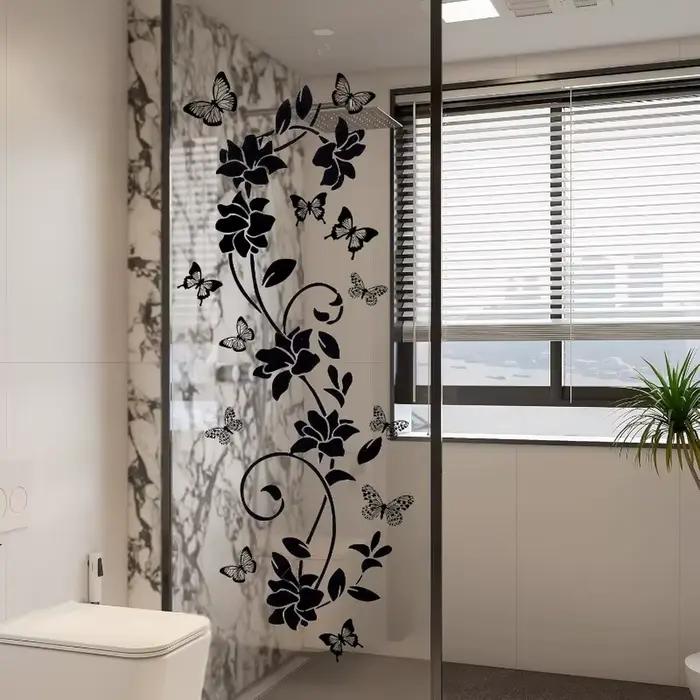 Autocollants muraux en vinyle anti-collision motif fleurs noires