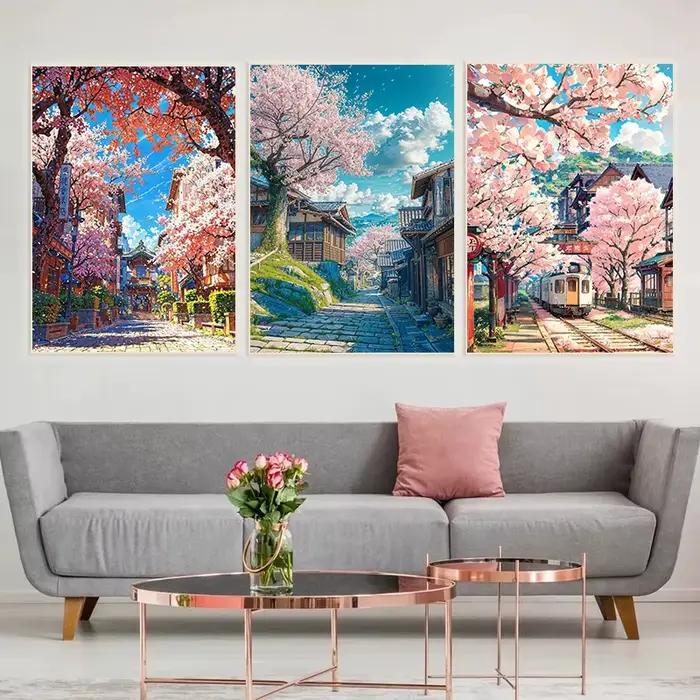 Affiche de Village de fleurs de cerisier japonais