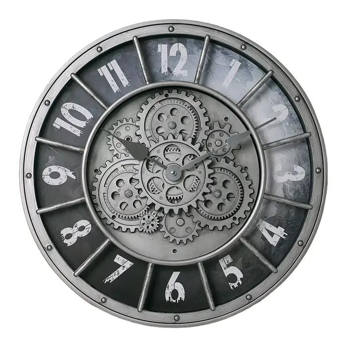 Horloge murale Steampunk industrielle surdimensionnée avec engrenages mobiles