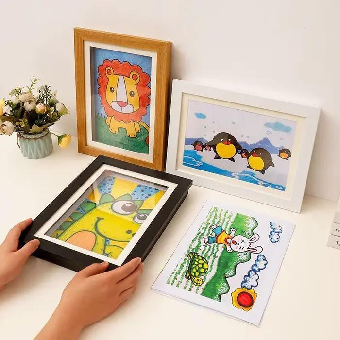 Cadre d'art magnétique A4 pour enfants, ouverture frontale, cadre interchangeable pour affiches, photos, dessins, peintures, affichage d'images, décoration de la maison