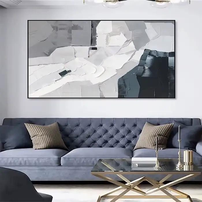 Peinture murale minimaliste gris et blanc peinte à la main