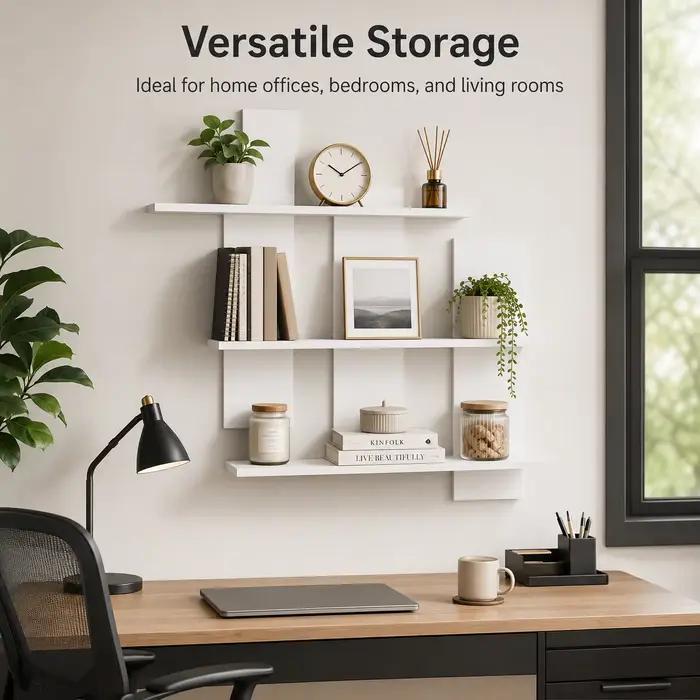 Étagère murale flottante abstraite moderne, étagère de présentation asymétrique blanche à trois niveaux, étagère décorative murale