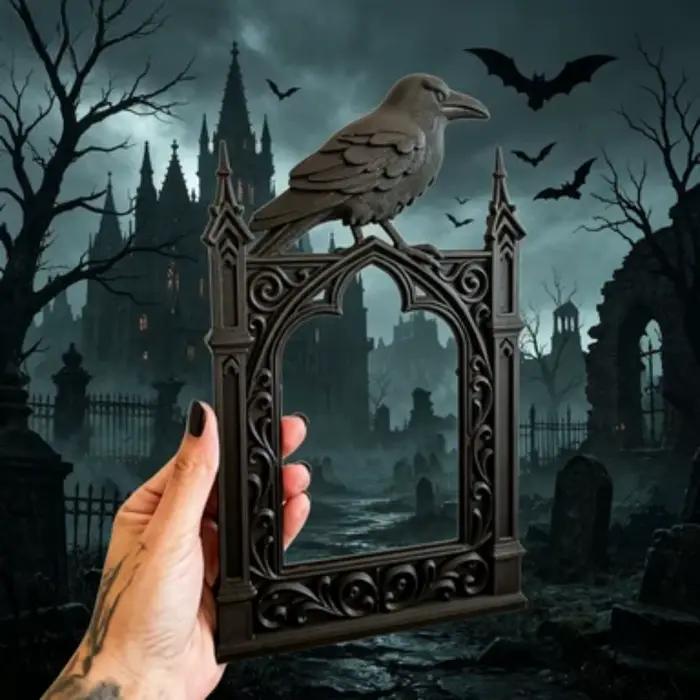Cadre photo gothique noir style corbeau