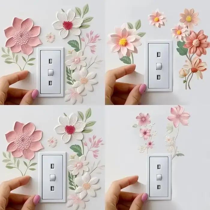 Autocollant étanche pour chambre à coucher fleurs interrupteur autocollants PVC auto-adhésif amovible salle de bain décoration de la maison décalcomanies rsi