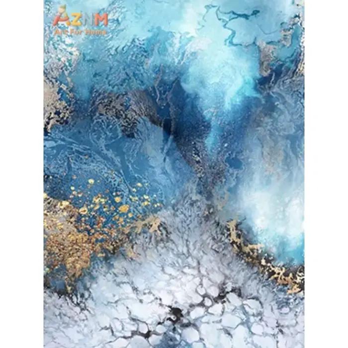 Peinture sur toile abstraite bleue et dorée