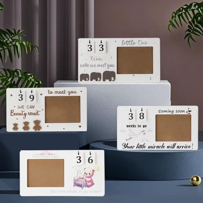 Cadre Photo en bois Sonogramme compte à rebours semaines cadeau de grossesse
