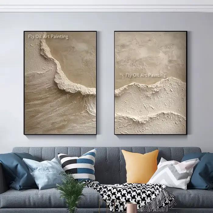 Peinture à l'huile texturée de vague d'océan blanche