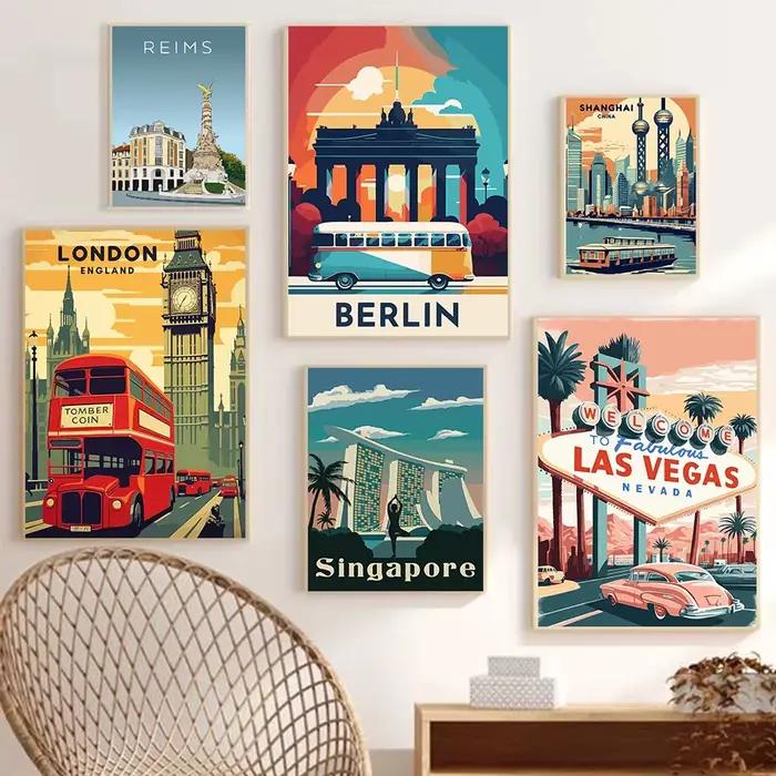Affiches de scène de rue de paysage urbain rétro vibrant