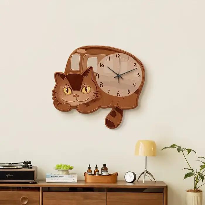 Horloges murales de dessin animé, pendule de salon, mécanisme silencieux, horloge intérieure moderne en forme de chat, décoration intérieure de la maison