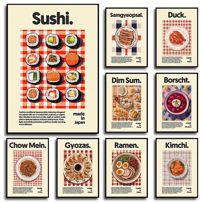 Affiche de peinture sur toile de nourriture asiatique Ramen Hot Pot chinois japonais corée Cuisine impression