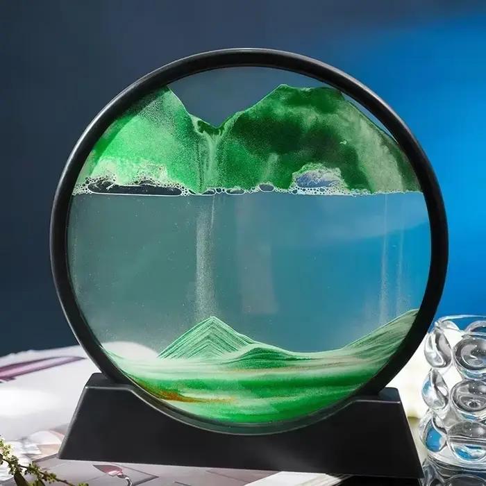 Tableau d'art en sable mouvant 3D rond en verre