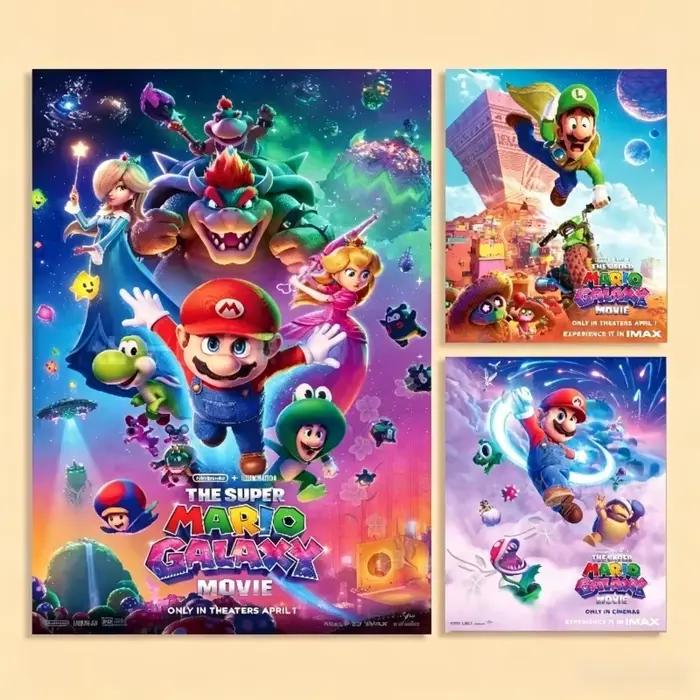 Mario Bros Galaxy Movie Frameless Decorative Painting Cartoon Printing Room Decoration Poster Canvas Mural Holiday Gift
